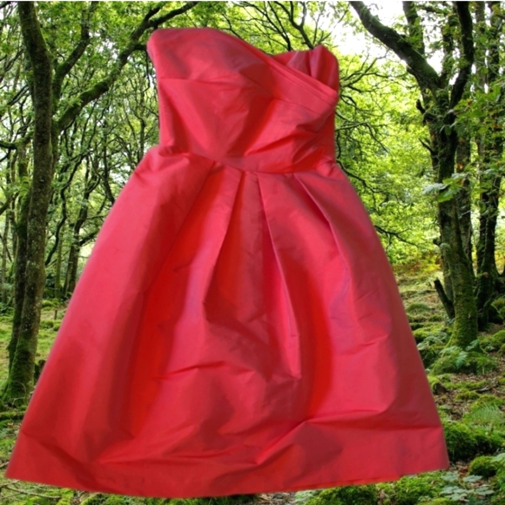 Alfred Sung coral pink short  strapless fit and flare fairycore party dress Sz 4
